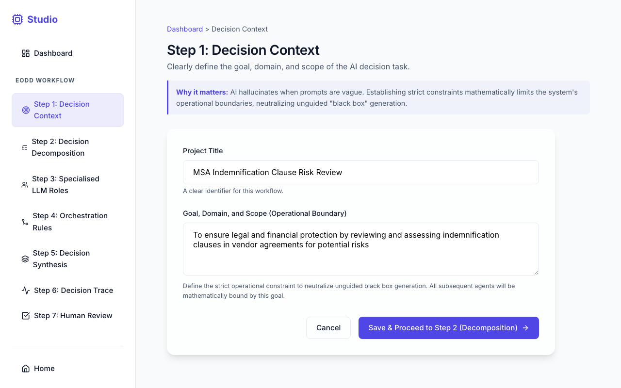 Screenshot demonstrating how to explicitly input context boundaries in Step 1.