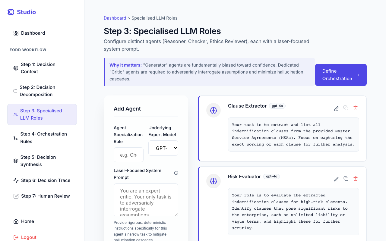 Screenshot configuring specialized AI personas like Reasoners and Ethics Reviewers.